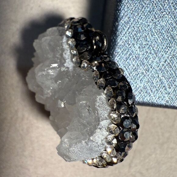 Raw Quartz Crystal Heart Pendant with Rhinestone Border - Picture 12 of 17